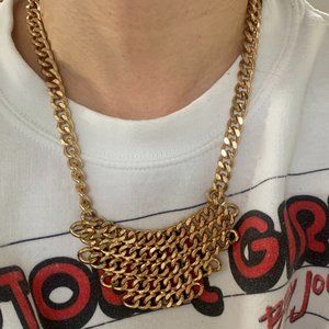 Gold Plated Cuban Link Bib Statement Necklace